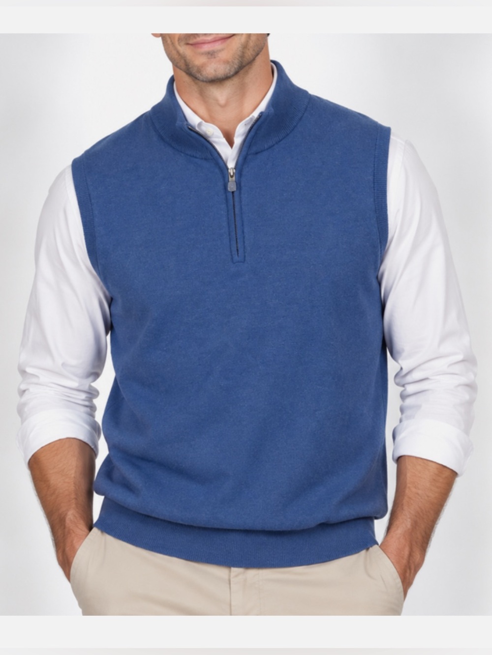Peter Millar Crown Sport Mens Blue 1/4 Zip Knit Sweater Vest Golf Pullover Sz L